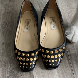 Jimmy Choo Black Flats with Gold Studs